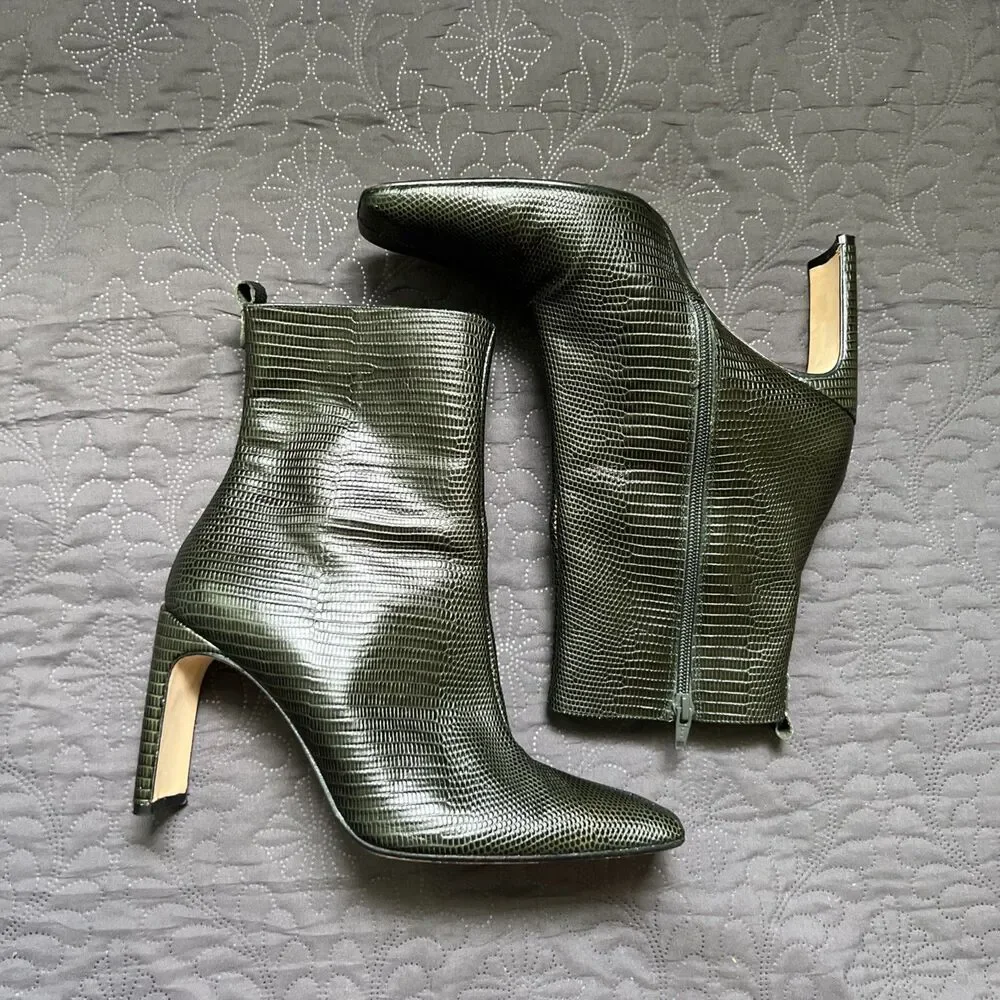 Miista Marcelle Bottle Green Snake Skin Genuine Leather Boots SZ EU40/US9.5/UK 7